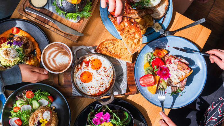 People eating at a restaurant table