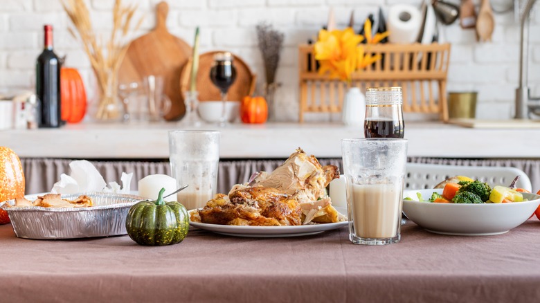 leftover Thanksgiving meal on table