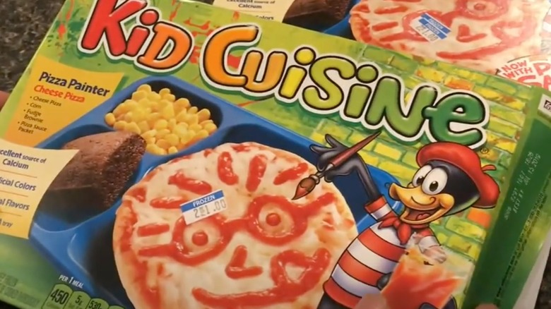 Kid Cuisine Pizza Painter TV dinner box with an animated duck