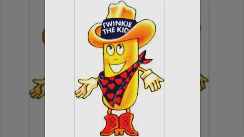 The cartoon Twinkie mascot "Twinkie the Kid" wearing red boots and a cowboy hat