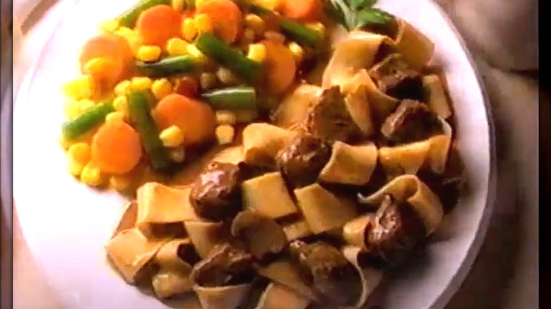 Stouffer's Beef Stroganoff on a plate with mixed vegetables