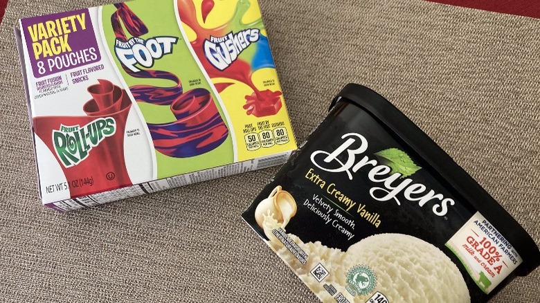 fruit roll-up and breyers boxes 