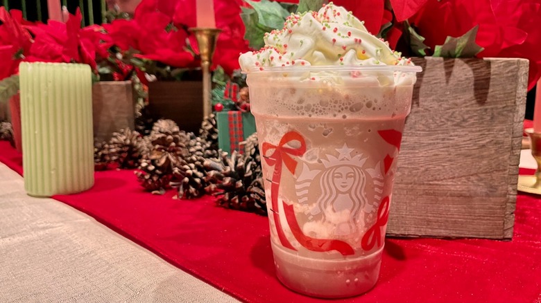 A cup of the new Starbucks Frozen Peppermint Hot Chocolate at Target