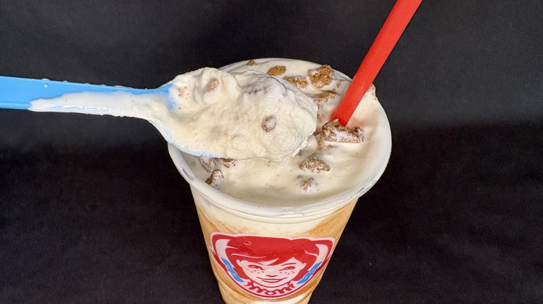 Blue spoon and red straw with Wendy's Frosty