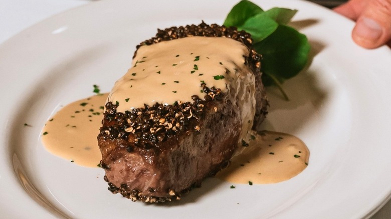 Steak au Poivre from Capital Grille on white plate