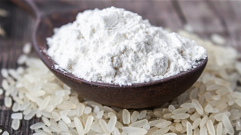 Close-up of a spoon with rice flour