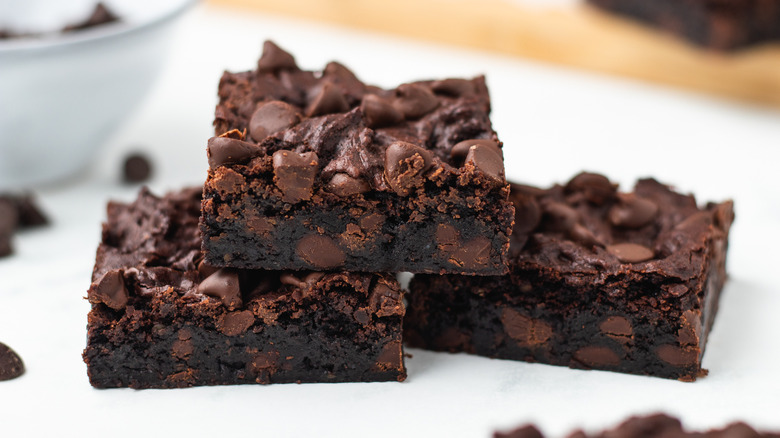 three stacked brownies