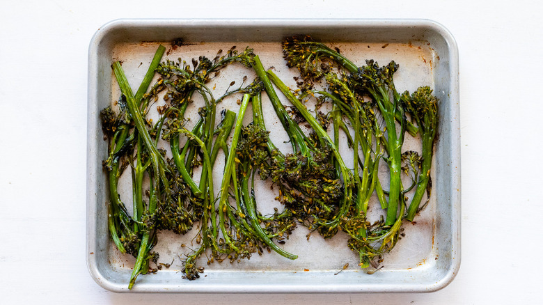 cooked broccolini on pan