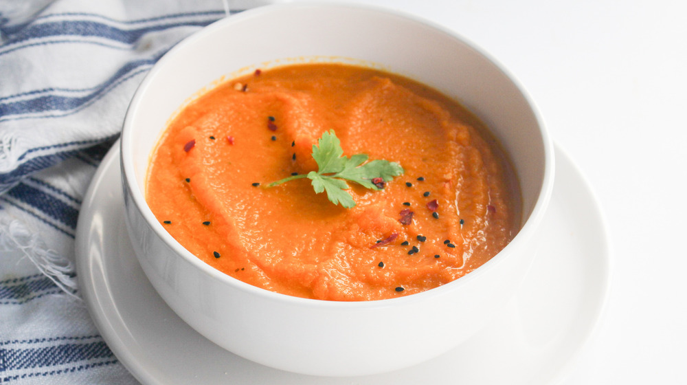 roasted carrot soup in bowl