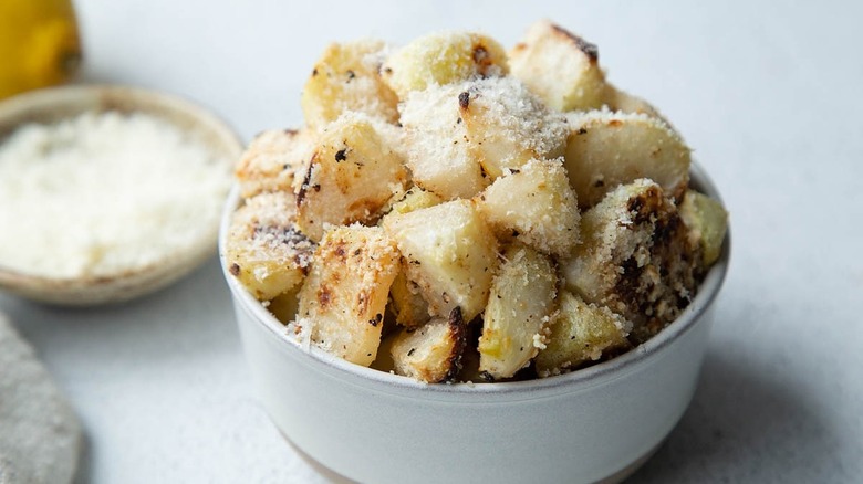 bowl of parmesan-coated kohlrabi