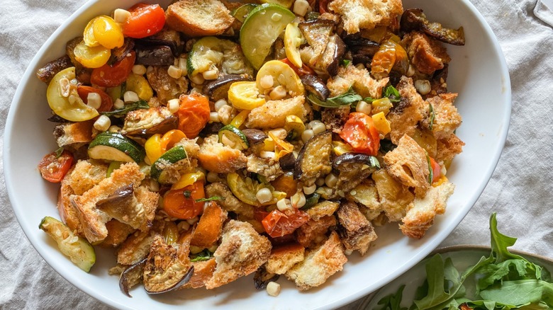 roasted vegetable panzanella served