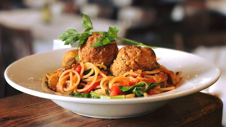 plate of pasta with meatballs