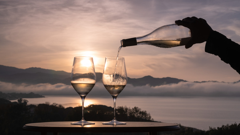 Wine poured into glasses 