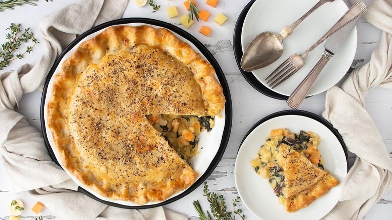 root vegetable pie with portion