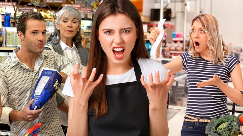 composite image of people in grocery store