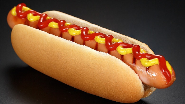 hot dog with mustard and ketchup