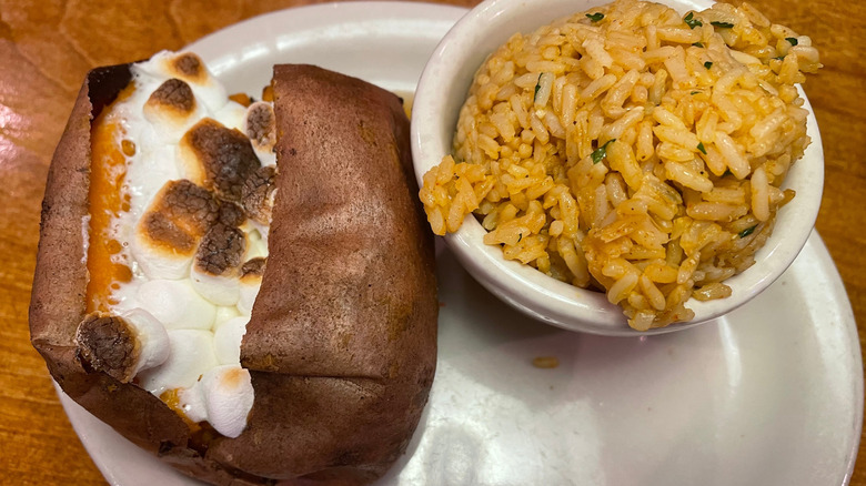 seasoned rice and sweet potato at Texas Roadhouse