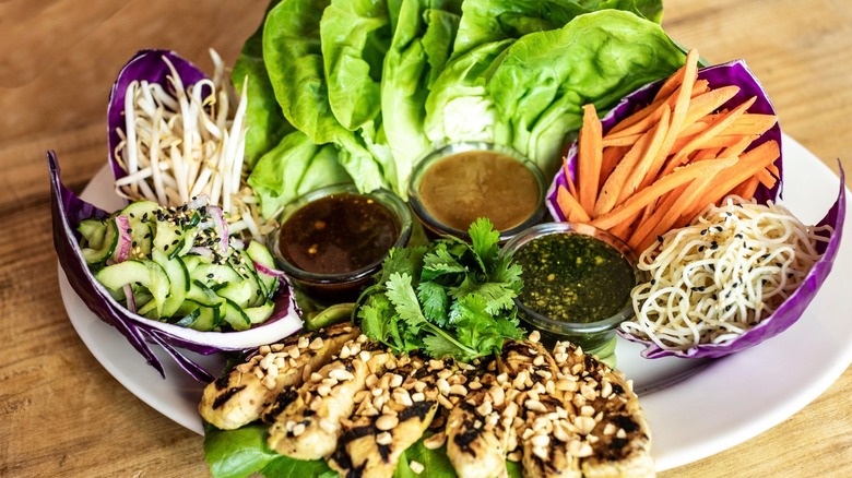 A plate of the Thai Lettuce Wrap appetizer at the Cheesecake Factory.