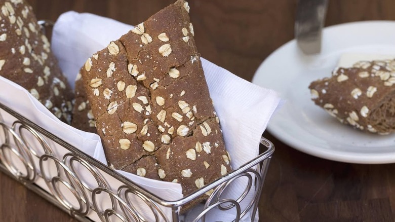 A basket of brown bread at the Cheesecake Factory.