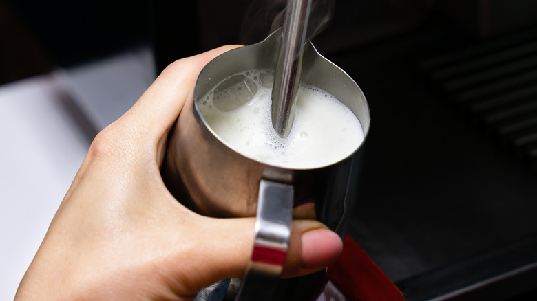 Barista frothing milk