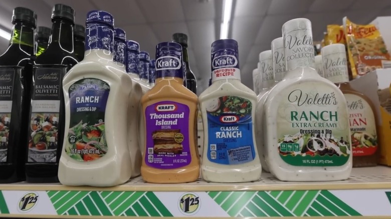 Kraft salad dressings on a shelf at Dollar Tree
