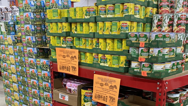 Tables piled high with canned goods