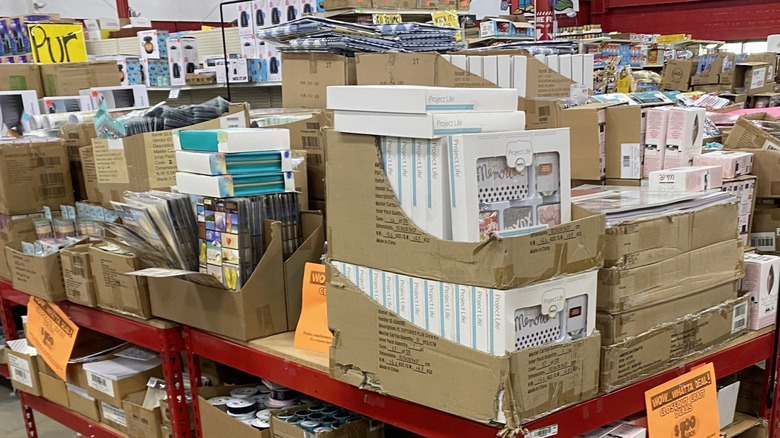 Boxes of merchandise on tables