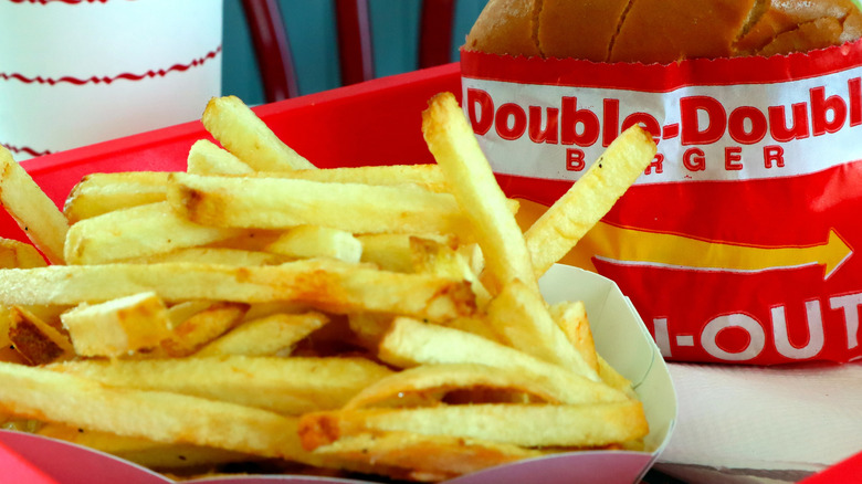 Fries with double-double in background