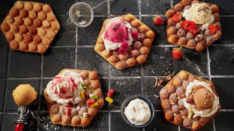 Bubble waffles with sweet toppings