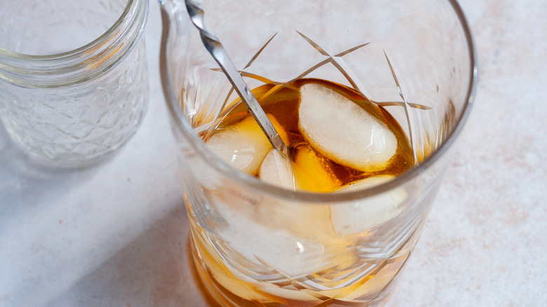 liquor in glass with ice