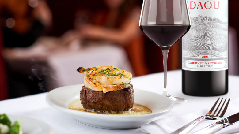 steak with glass of wine