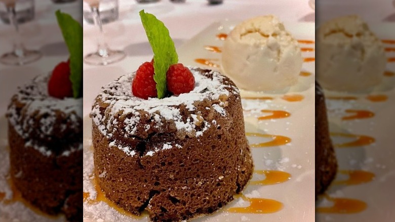 Chocolate cake and ice cream