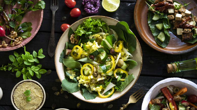 A variety of salads viewed from above