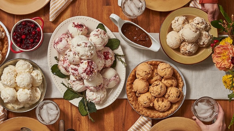 bird's eye view of a table with scoops of ice cream