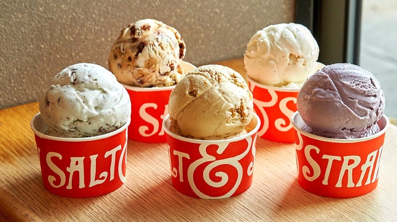 Array of Salt & Straw scoops in branded cups