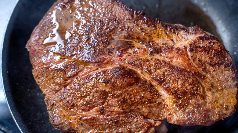 a well-seared, seasoned steak