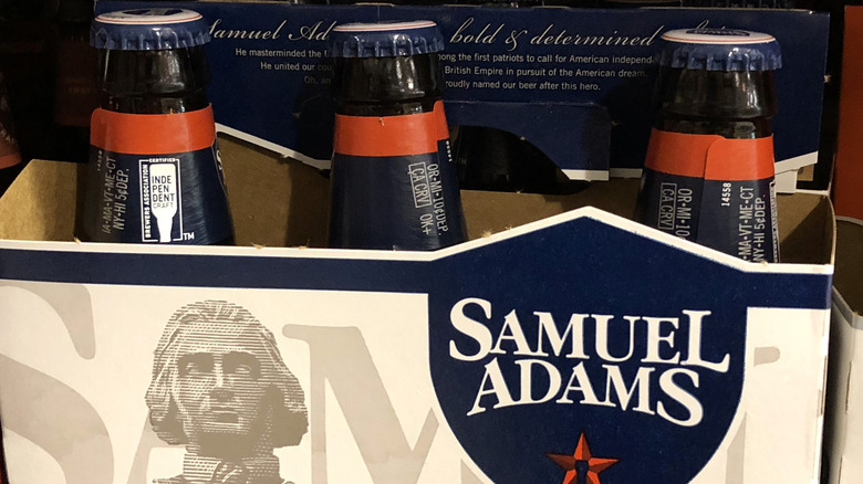 A container of Sam Adams beer