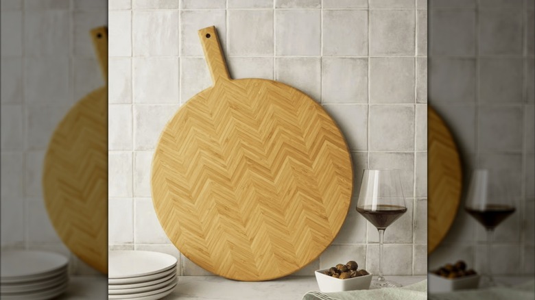 Round charcuterie board on counter top