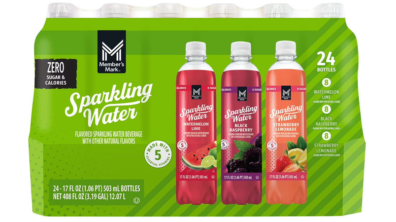 A package of bottled sparkling water from Sam's Club.