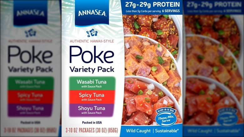 Package with pre-made tuna poke assortment.