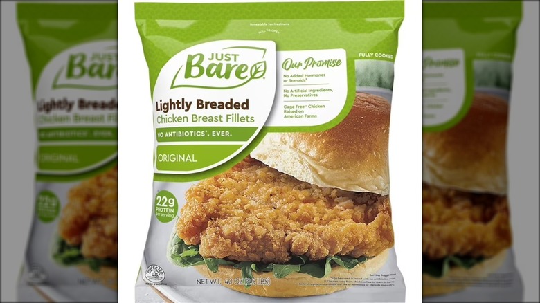 Bag of lightly-breaded chicken breast fillets.