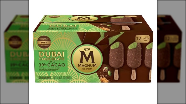 Box of Dubai-style chocolate ice cream treats.