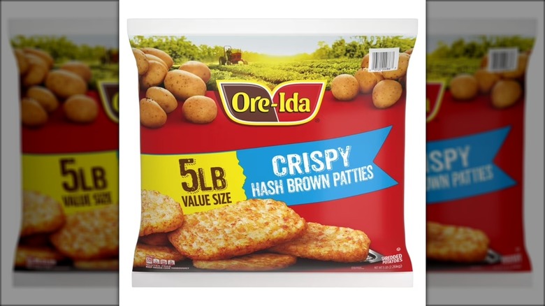 Large bag of frozen hash browns.