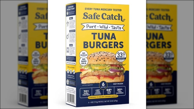 Box of tuna burger patties.