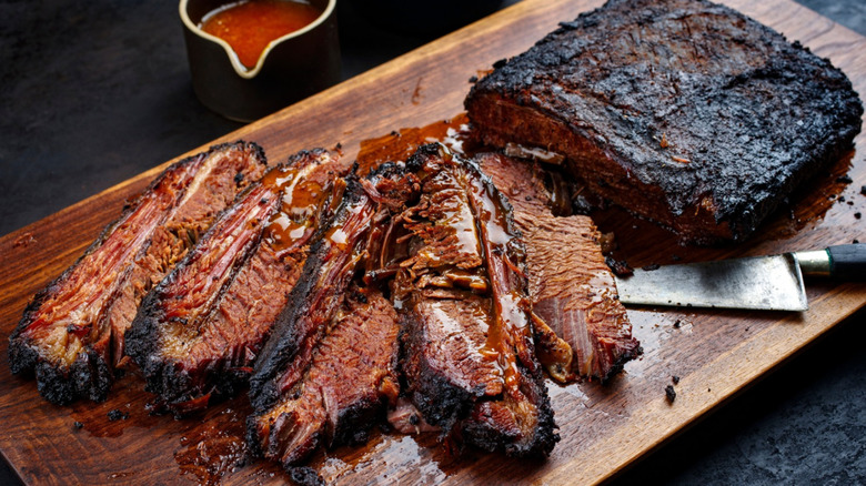 Braised beef on a cutting board