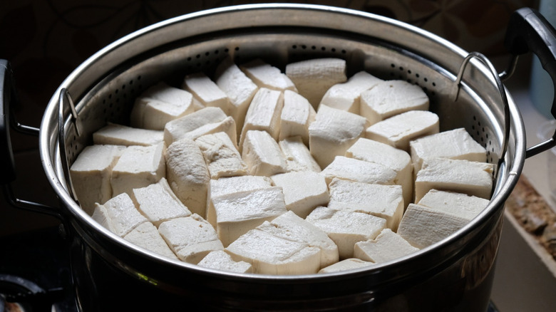 tofu in steamer basket
