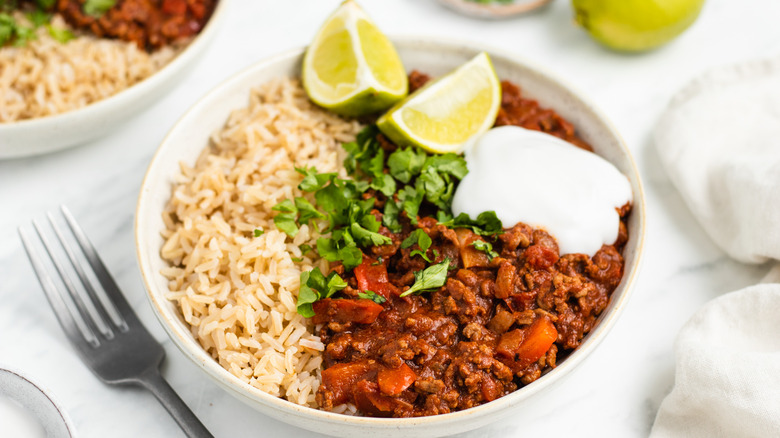 No bean chili in bowl 