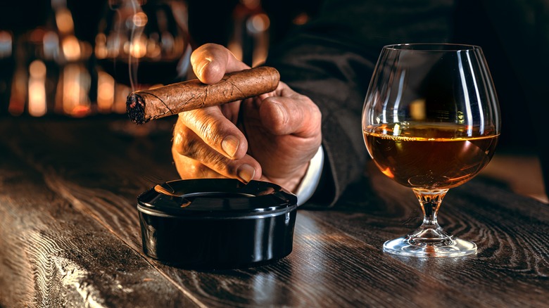 cigar and glass of bourbon