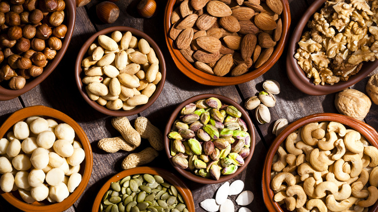 Various nuts in bowls