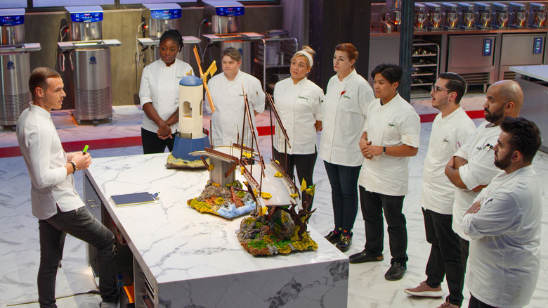 Amaury Guichon with contestants on School of Chocolate